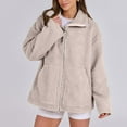 thumbnail image 4 of Xyxonk Women Winter Warm Fuzzy Fleece Sherpa Jacket Long Sleeve Zipper Thickened Coat 2025 Lightweight Jackets with Pockets Stand Collar Outwear,Beige M, 4 of 6