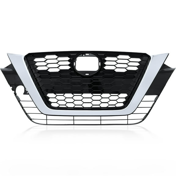 Front Bumper Upper Chrome Grille Fit for 2019-2021 Nissan Altima, Black ABS Mesh Grille Assembly