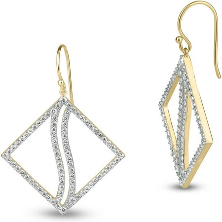 White CZ Sterling Silver Rhodium- and Gold-Plated Square Polished Earrings