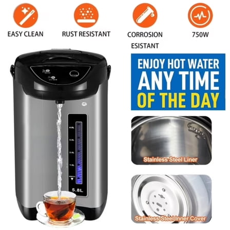 Water Boiler and Warmer, 5.8L Stainless Steel Electric Hot Water Pot with 3 Modes, Electric Hot Pot Kettle Hot Water Dispenser, Electric Thermos for Coffee & Tea, Black