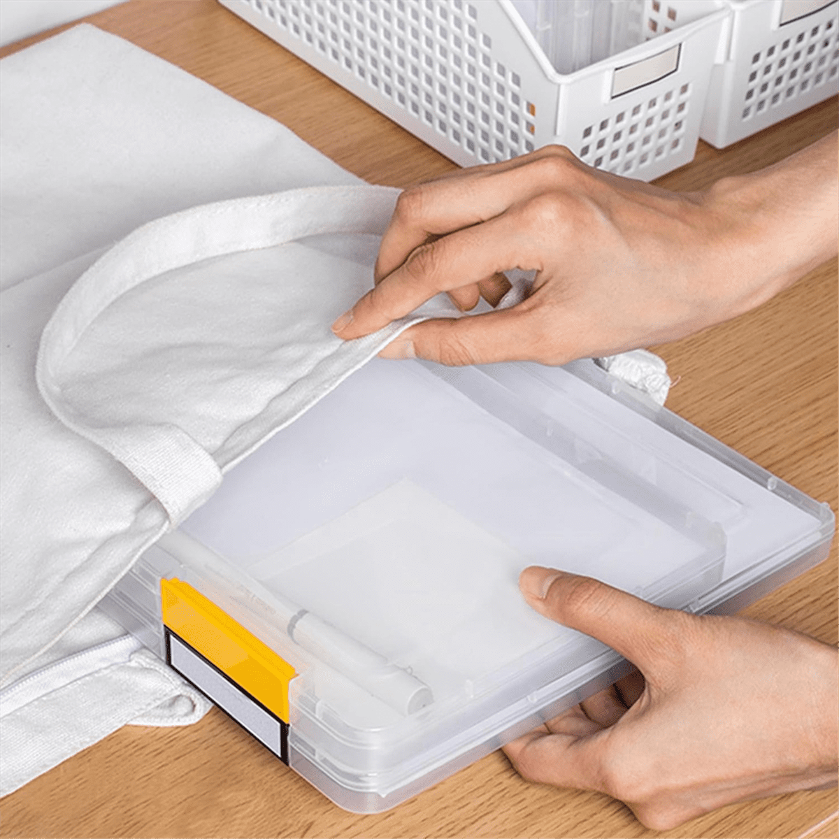 4PCS A4 File Portable Project Case,Portable A4 File Box Plastic Scrapbook Paper Storage Box for 8.5x11Inch Letter Paper