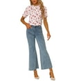 thumbnail image 2 of INSPIRE CHIC Women's Blouse Floral Ruffled Short Sleeve Ruffle Neck Casual Blouses S White Red, 2 of 6