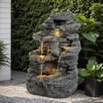 thumbnail image 3 of 23.85" H 5-Tier Outdoor Water Fountain with Cascading Waterfall,Outdoor Fountain with LED Light,Natural Looking Stone and Soothing Sound for Decor on Lawn,Garden,Gray, 3 of 9