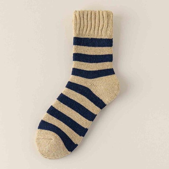 Calcetines de lana a rayas para hombre, de media pantorrilla, cálidos y gruesos, para dormir en climas fríos, de poliéster.