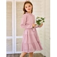 thumbnail image 4 of Oudiya Girls Long Sleeve Party Dress Formal Fall Winter Holiday Midi Flowy Swing Dress with Belt for Kids 5-13Y, 4 of 8