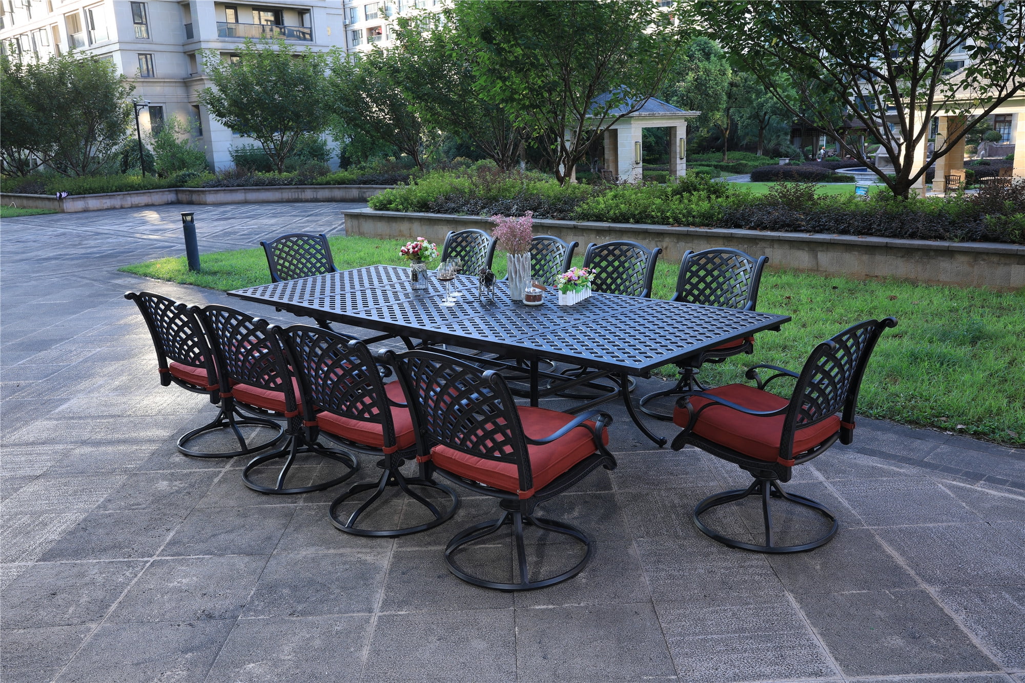 Hennessey Outdoor Patio Dining Set, Cast Aluminum 11 Piece in