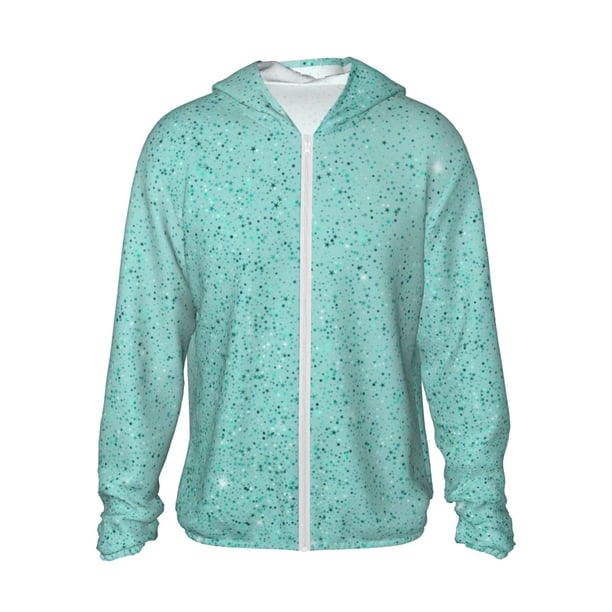 Balery Teal Turquoise Glitter Sudadera ligera de manga larga con capucha y protección solar UPF 50+ para hombre y mujer, ideal para pesca y running-XX-Large
