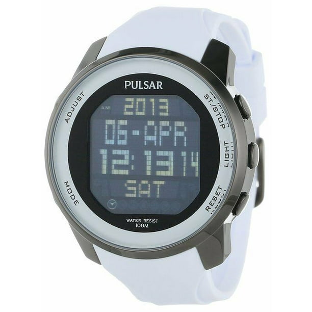 Pulsar By Seiko PQ2015 Digital White Rubber Strap Sport Men's Watch -  