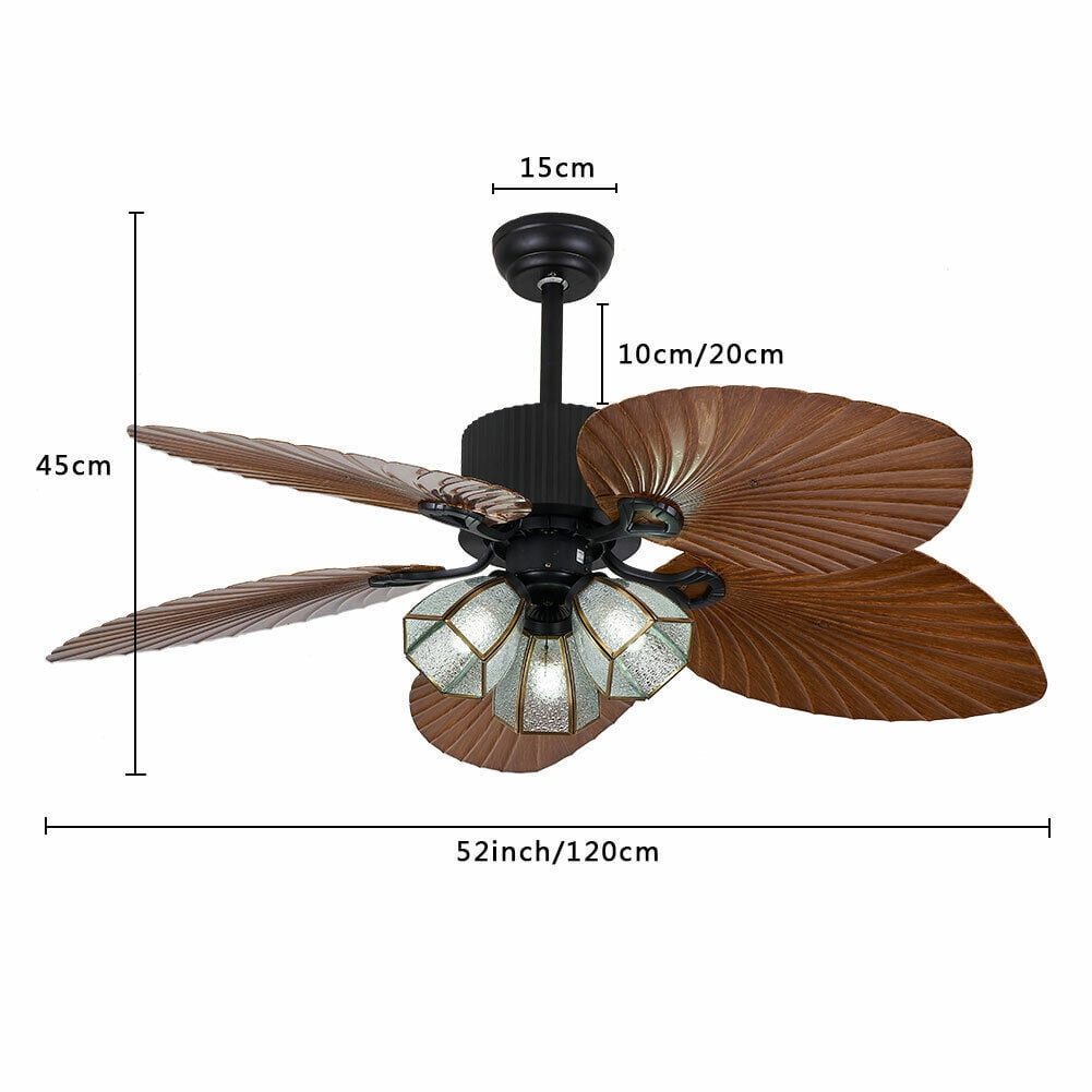 DUYIWAA 52'' 5 Blades Ceiling Fan with Light Tropical Palm Leaf Fan Chandelier Reversible Fan Light Remote Control