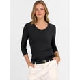 thumbnail image 5 of ANRABESS V Neck Shirts for Women 3/4 Sleeve Ribbed Knit Fitted Tee, Soft Stretch Basic Casual Work Top Black Large, 5 of 9