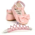 thumbnail image 3 of Uccdo Newborn Baby Girls Bowknot Princess Dress Shoes Mary Jane Flats Prewalker with Crown Headband, 3 of 4