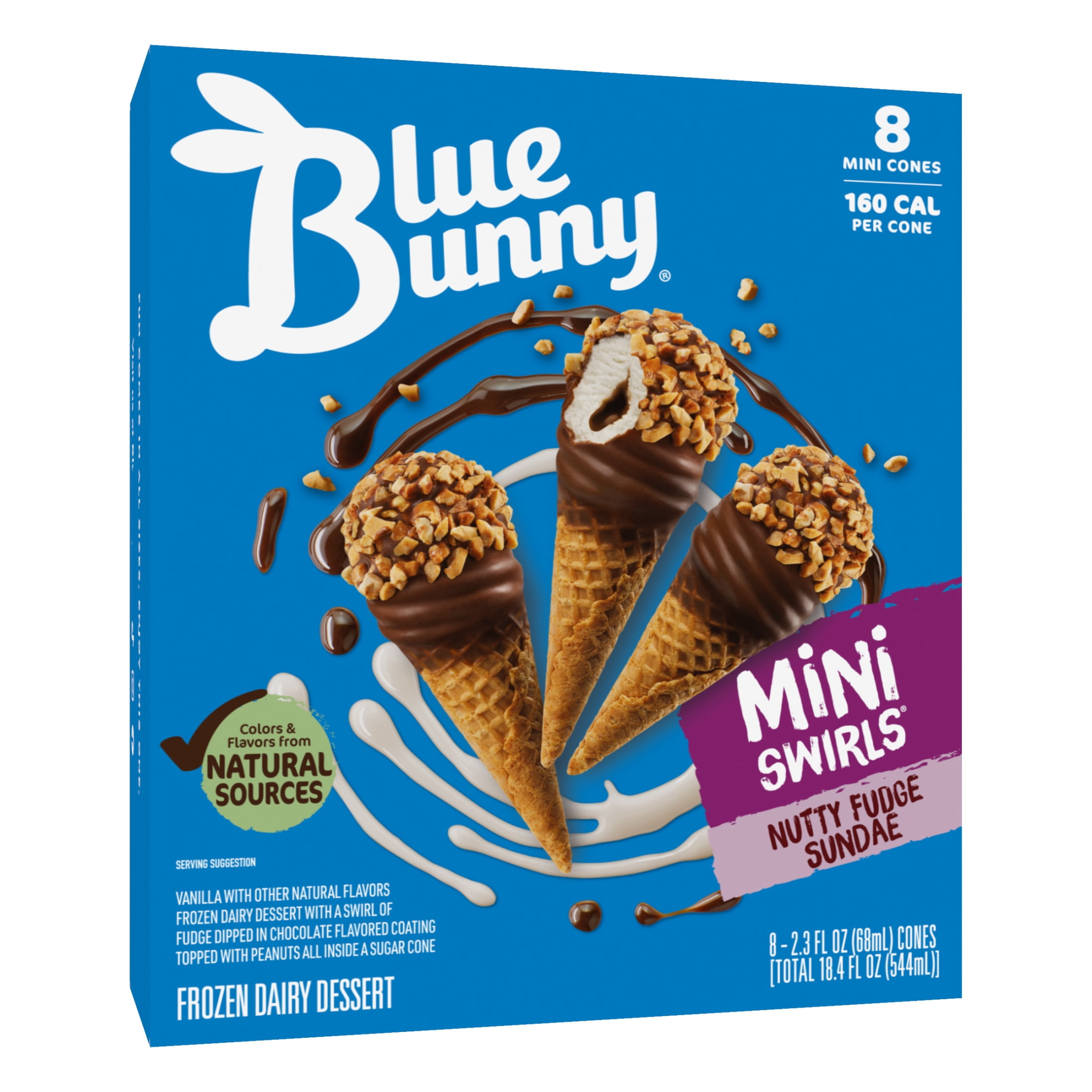 Blue Bunny Mini Swirls Nutty Fudge Sundae Cones Frozen Dessert, 8 Pack