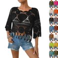 thumbnail image 2 of Women's Fringe Trim Sheer Beach Cover Up Boho Crochet 3/4 Sleeve Round Neck Cropped Top for Vacation,Black,2XL, 2 of 6