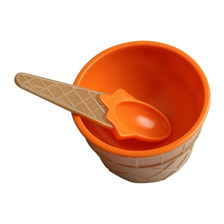

ROBOT-GXG Kids Ice Cream Cup Children Dessert Ice Cream Mixing PP Bowl with Spoon Dinnerware Tableware Orange