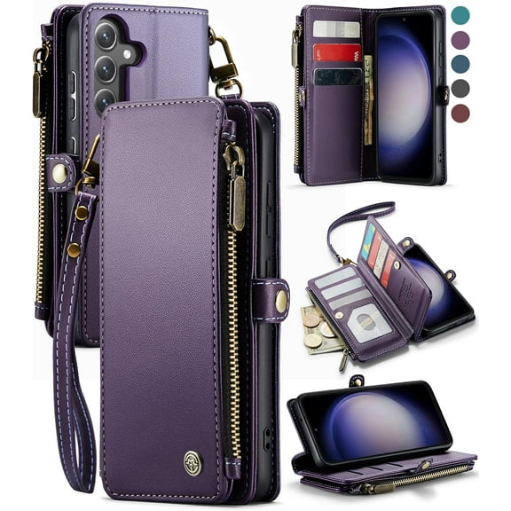 for Galaxy S23 FE 5G Case, 【RFID Blocking】 for Samsung Galaxy S23 FE 5G Case Wallet for Women Men with Card Holder, Zipper Magnetic Flip PU Leather for Samsung S23 FE 5G Phone Case, Purple