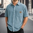 thumbnail image 2 of Vividxx Men's Shirts Casual Corduroy Short Sleeve Shirt With Leather Patch Pocket Fashion, 2 of 6