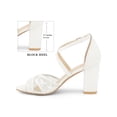thumbnail image 2 of BLISSFUL STEP Women's Sandals Lace Block Heel Open Toe Crisscross Ankle Strap Heels White 7, 2 of 7