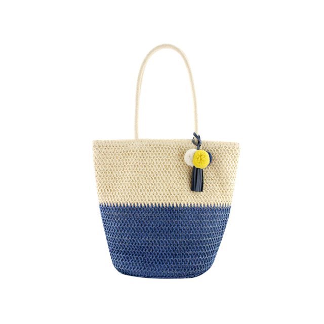 Bolsa de hombro tejido de paja de playa para mujer, de mano con pompón de dos colores Ndcxsfigh Para Estrenar