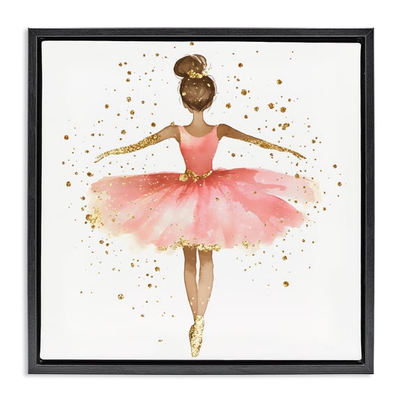 Stupell Industries Eclectic Ballerina with Gold Glitter Black Floating Frame Canvas Art, 18 x 18, by Creative Studio