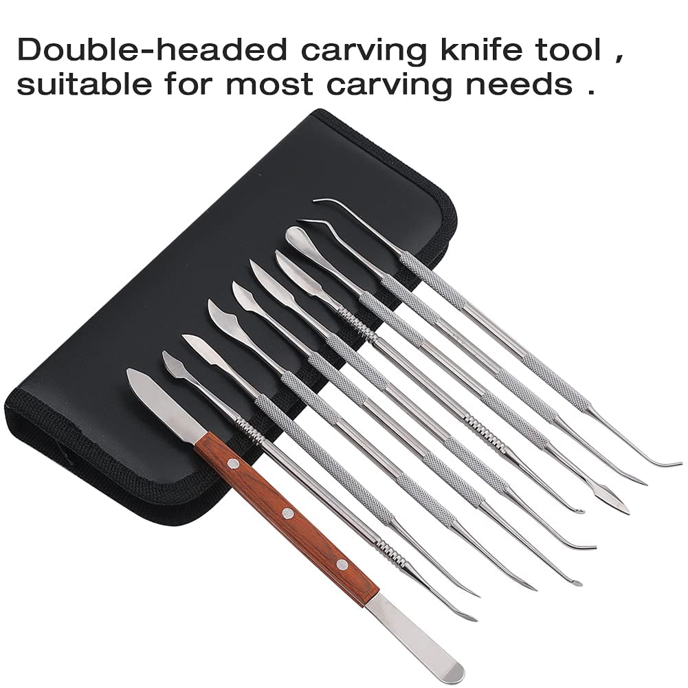 ABCISI Wax Carving Tools - 10PCS Stainless Steel Wax Carvers Set, Sculpture Chisel Tools Double-Ended Pottery and Polymer Clay Tools with Portable Storage Bag