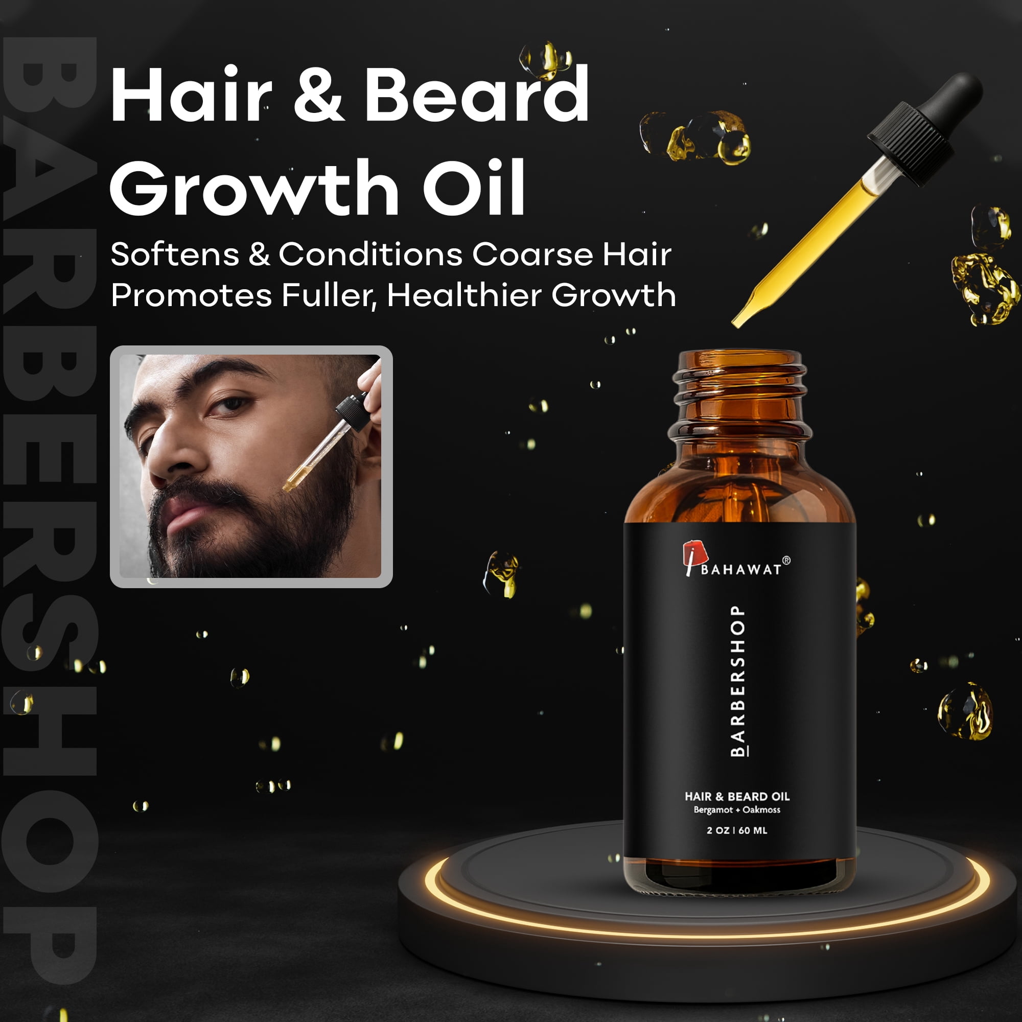 Bahawat Beard & Hair Oil - Natural & Organic Leave-in Conditioner  - Barbershop, 2 oz