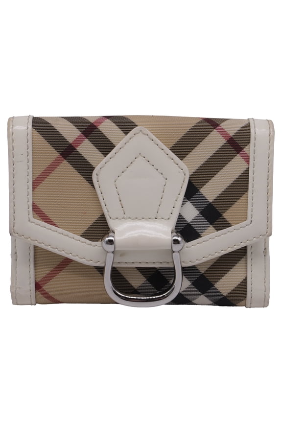 Pre-Owned Burberry Nova-Check D-Ring Compact Wallet in Beige Canvas