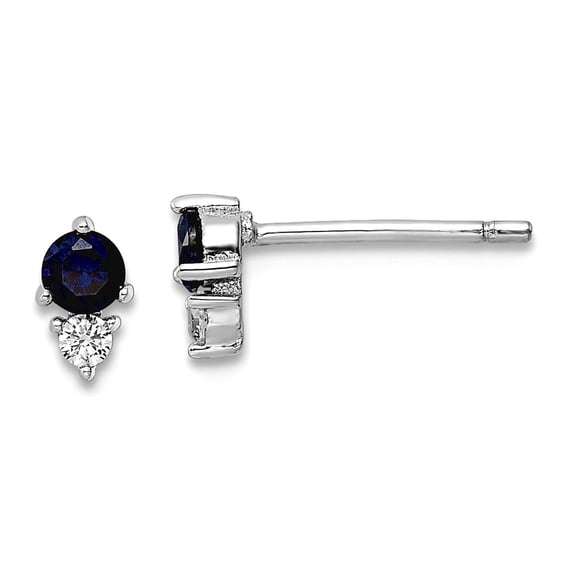 925 Sterling Silver Rhodium Plated Polished Blue and White Cubic Zirconia Post Earrings 6.05x3.5mm Wide Stud Earring for