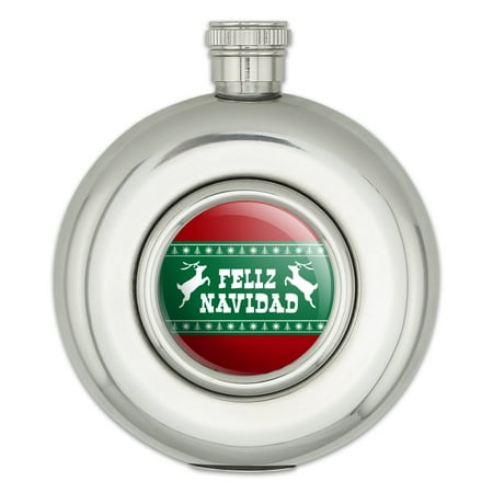 

Feliz Navidad with Deer Merry Christmas Round Stainless Steel 5oz Hip Drink Flask