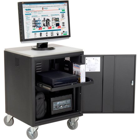 Global Industrial 241659BK Security Audio Visual Cart, Black - Capacity 500 lbs