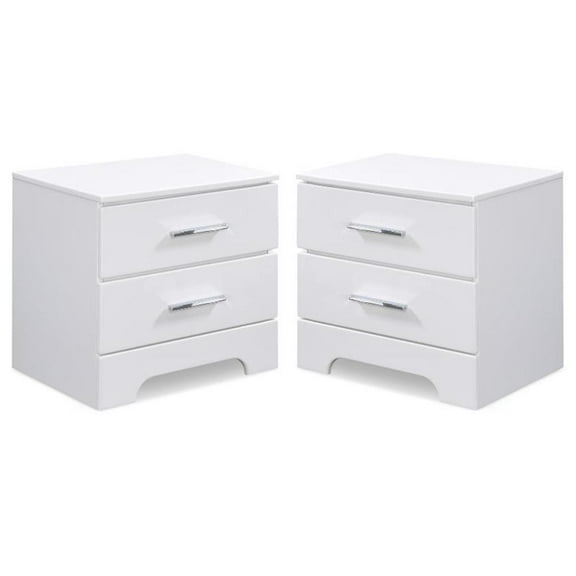 Home Square 2 Drawer Wood Nightstand in White Finish - Set of 2