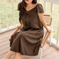 thumbnail image 4 of Aobny Womens Nightgown Solid for Curvy Loungewear V-Neck Short Sleeve Brown Womens Plus Size Pajama Sets,XXL, 4 of 7