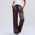 thumbnail image 6 of Fitness Clothing Women's Clothing Ladies Summer Satin Drawstring Elastic Waist Casual Pants Wide Leg Pants Brown L, 6 of 6