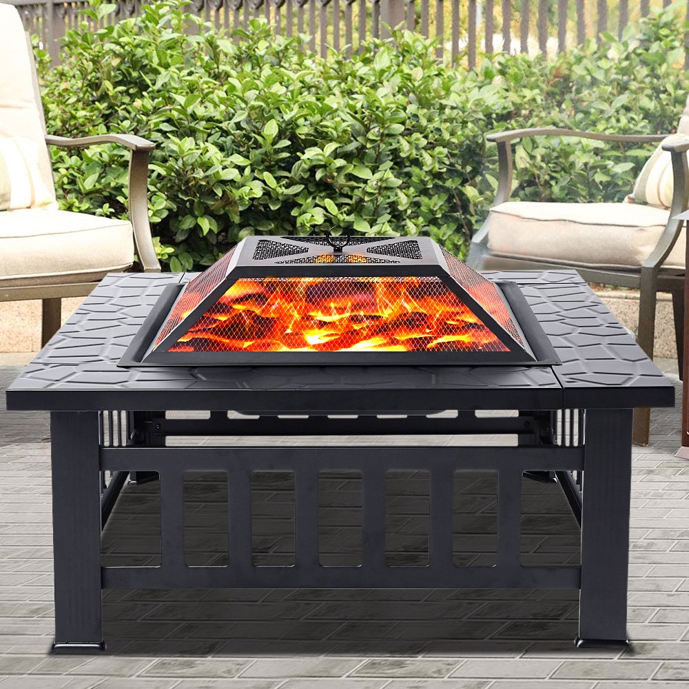 Wood Burning Fire Pits for Outside, 32 Square Iron Fire Pit Backyard Patio  Garden Wood Burning Fire Pit w/Mesh Screen Lid, Wood Grate, Poker, Durable Fire  Pit, Q15961 - Walmart.com