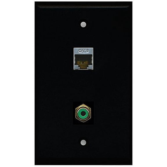 RiteAV - Black 1 Port RCA Green 1 Port Shielded Cat6 Ethernet Wall Plate