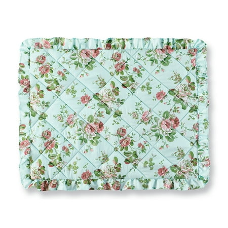 Hotel Collection Quilted Sham - Floral Eyelet Lace Ruffled Pillow Sham with Quilted Design - Seasonal Décor for Bedroom, Sham, Blue