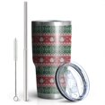 thumbnail image 2 of 30oz Red and Green Christmas Snowman Pattern Tumblers Stainless Steel Tumbler with Lid and Straw,Vacuum Insulated Double Wall Travel Tumbler Cups Mug with Cleaning Brush for Coffee,Tea, 2 of 7