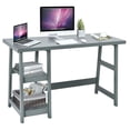 thumbnail image 2 of YYAo Writing Desk, Home Computer Desk,Wooden Trestle Computer Desk with 2-Tier Removable Shelves-Gray, 2 of 7