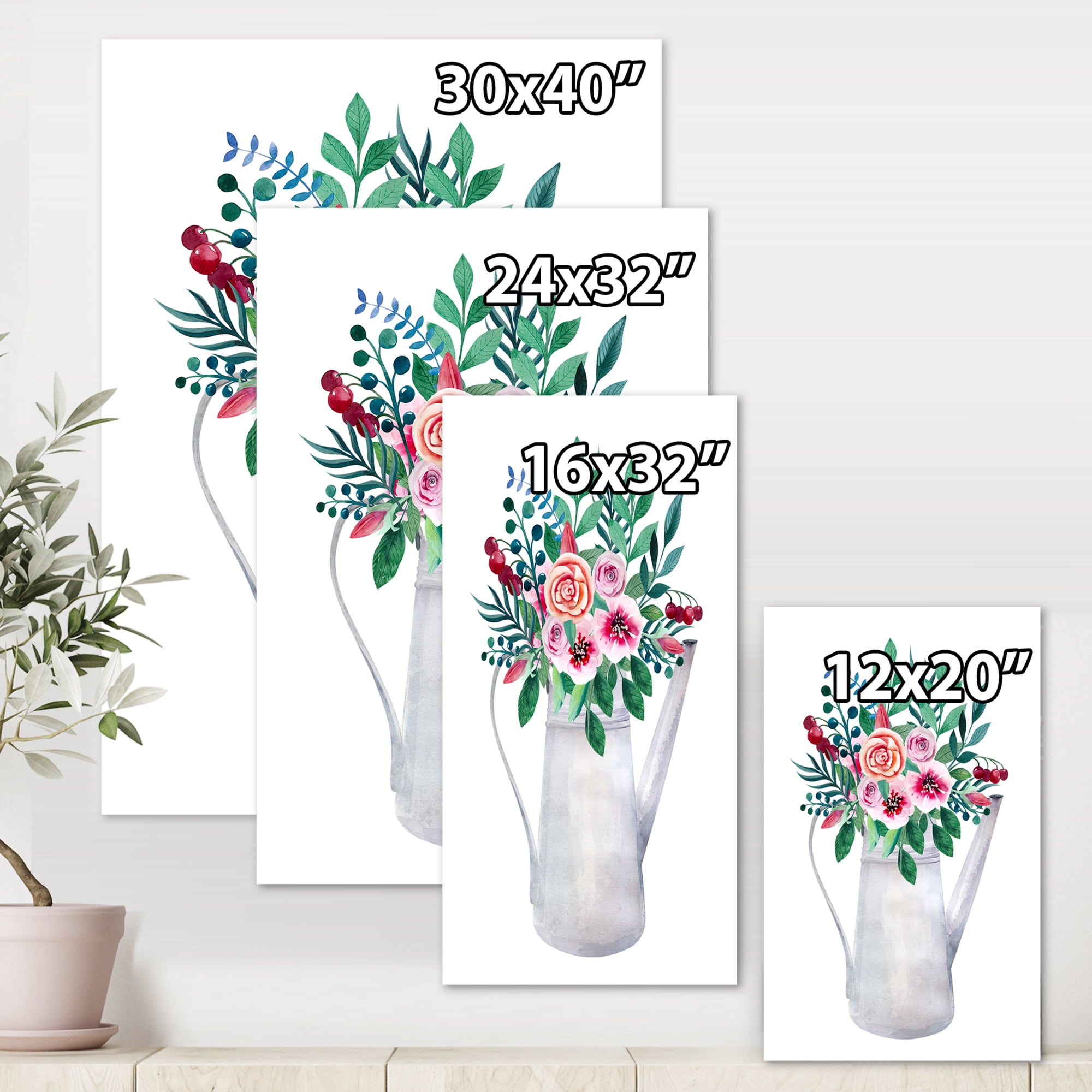 Designart ' Bouquets of Flowers In Rustic Flowering Pot With Berries ' Traditional Canvas Wall Art Print