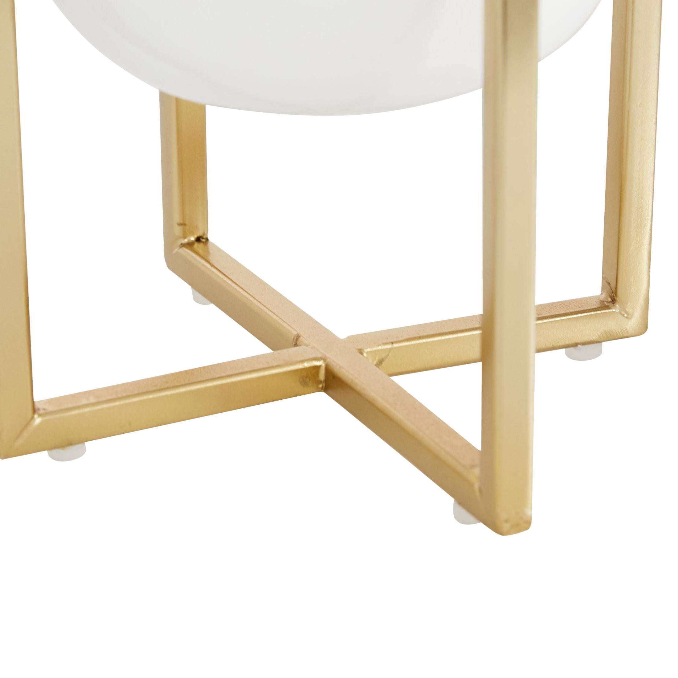 CosmoLiving by Cosmopolitan 12", 10"H Dome White Metal Planter with Gold X-Shaped Stands (2 Count)