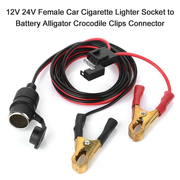 24V Female Car Lighter Socket to Battery Alligator Crocodile Clips Connector  2FT Car Battery Clamp-on Extension Charge Cable 