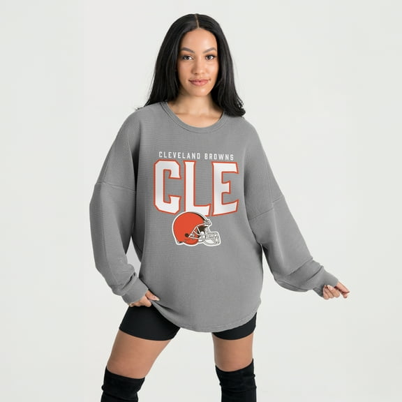 Women's Gameday Couture Gray Cleveland Browns Oversized Pure Motion Corded Sweatshirt