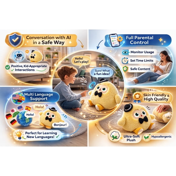 SmartyTalk Smart Talking Plush Buddy with Parental Control – Tuya App Controlled | Multi-Language Screen Free Interactive AI Plush Toy for Kids