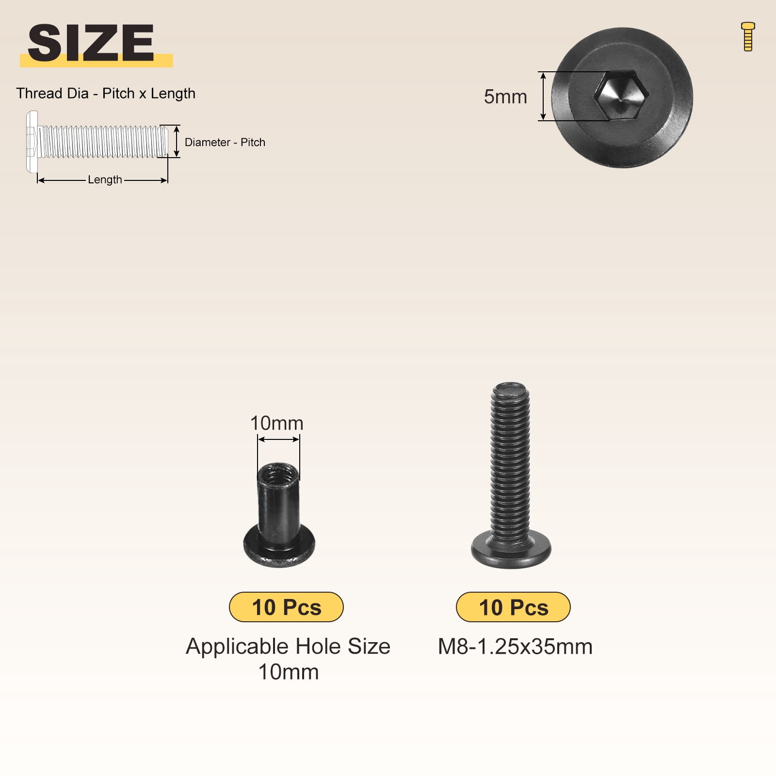 Furniture Connector Bolt Cap Nut Kit with Wrench(M6-1x40mm) 24Pcs, Connector Bolts M6 Countersunk Screw Barrel Nuts Binding Screws, for Chair Cabinet Bed, Silver
