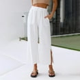 thumbnail image 2 of Xihbxyly Plus Size Linen Pants for Women Summer Cotton Pants Women 2025 Soft Casual Solid Color Drawstring Tie Elastic Waist Cargo Pants with Pockets Loose Fit White L #1, 2 of 6