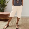 thumbnail image 2 of MEZZALL Women Shorts Linen Shorts With Pockets Elastic Drawstring Leisure Shorts Knee Length Shorts Comfort Solid Color Summer Daily Casual Bottoms, 2 of 7