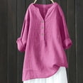 thumbnail image 2 of Bmisegm Loose Button Down Blouse tops Stand Solid Sleeve Collar Long Casual Women Shirt Women's Blouse shirts for women Hot Pink XXXXL, 2 of 5