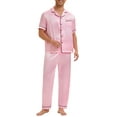 thumbnail image 2 of INSPIRE CHIC Men's Satin Nightwear Short Sleeve Button Shirt Sleep Shorts Casual Pajamas Set 2 Pieces S Pink, 2 of 5