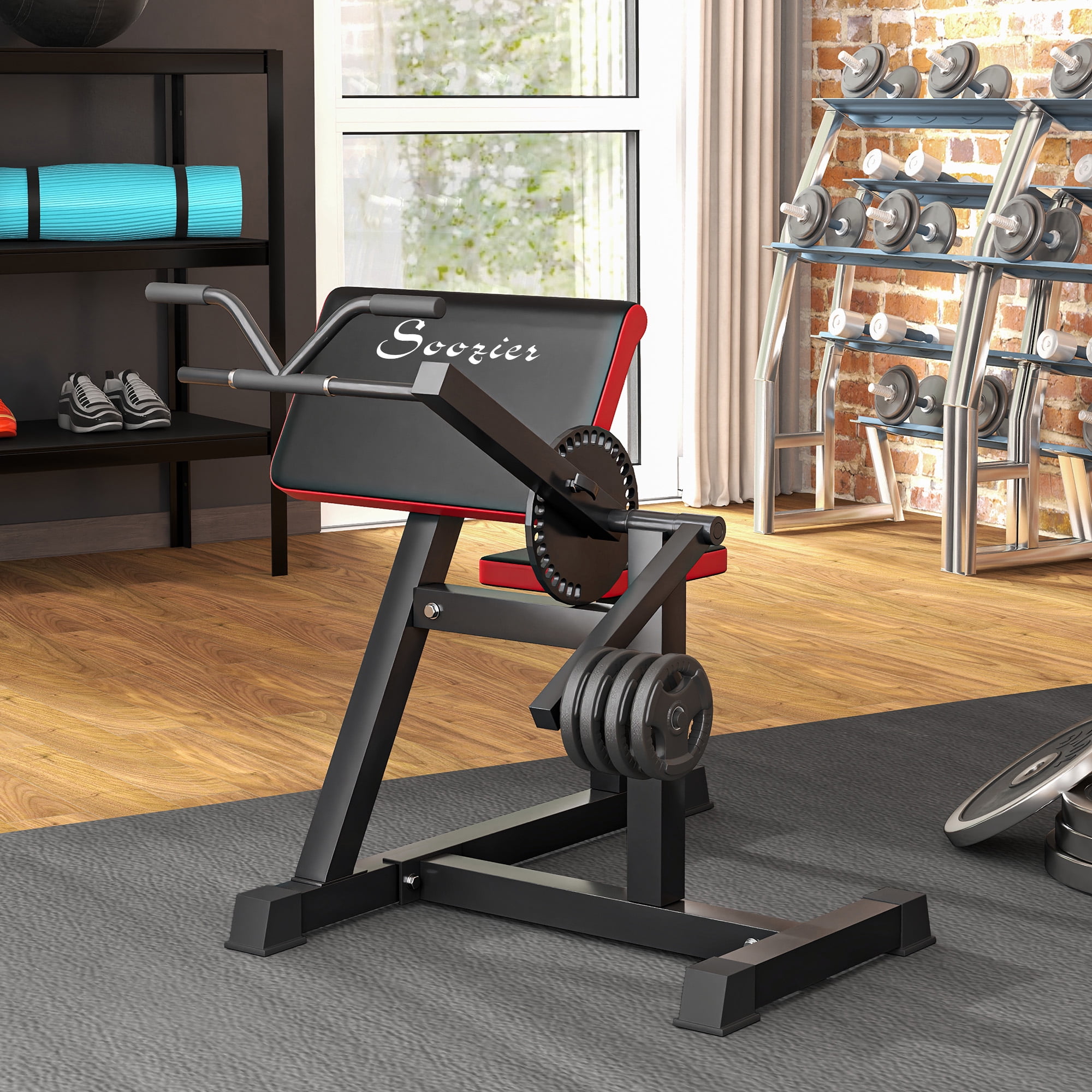 Weight Bench Soozier 2-In-1 Bicep Preacher Curl Bench with Adjustable Seat and Elbow Cushion, Plate Loaded Bicep Curl Machine & Tricep Extension Machine for Home Gym Workout,Workout Bench