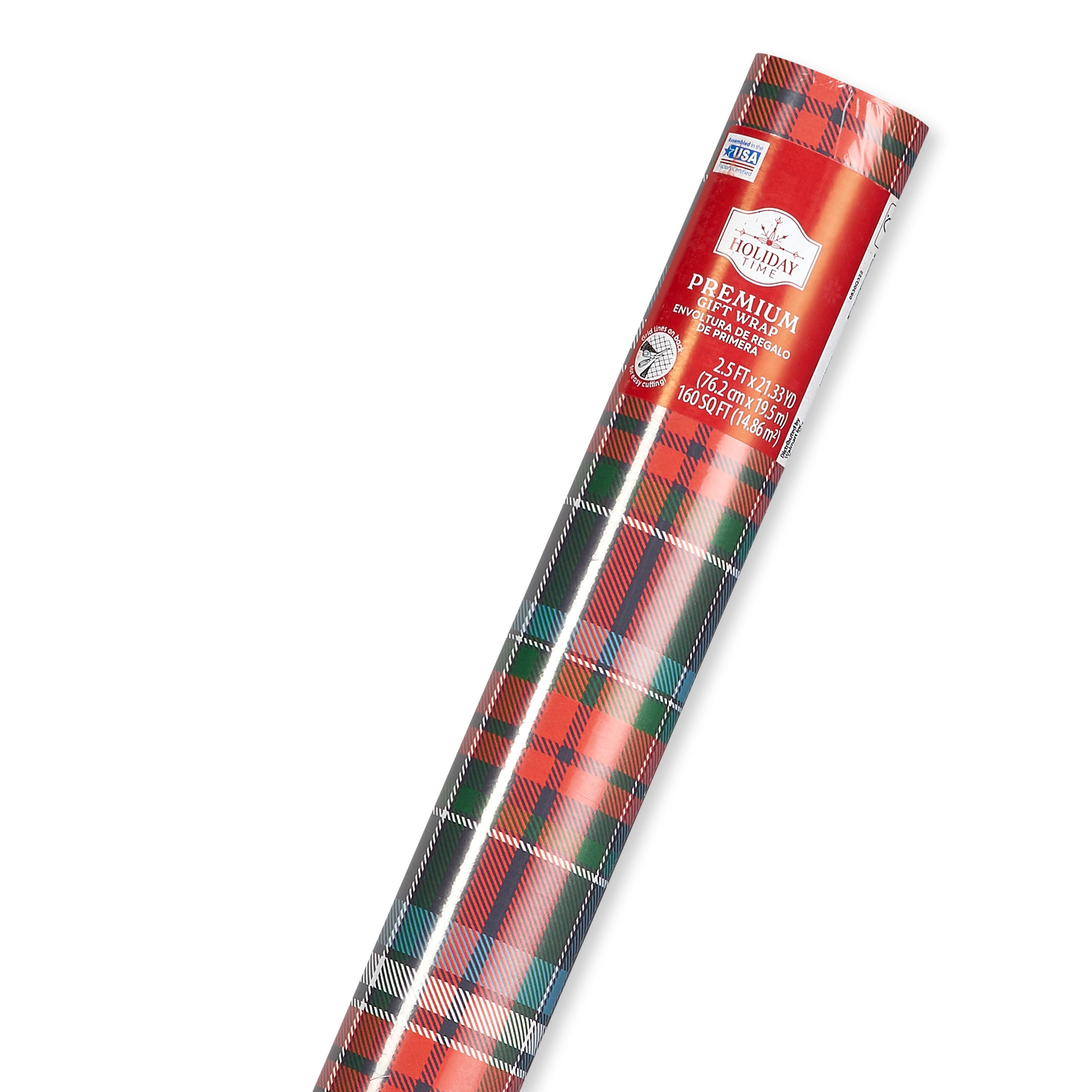 Holiday Time Blue, Red, Green Plaid Holiday Wrapping Paper 30 in. (1 Roll, 160 sq. ft.)