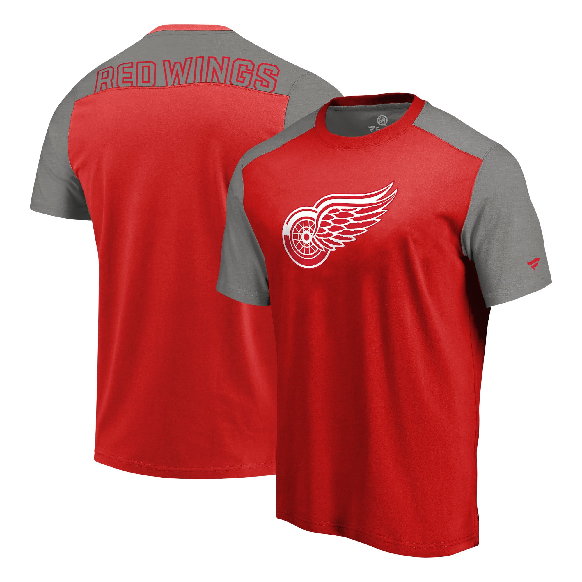 Fanatics - Detroit Red Wings Fanatics Branded Iconic Blocked T-Shirt - Red/Heathered Gray